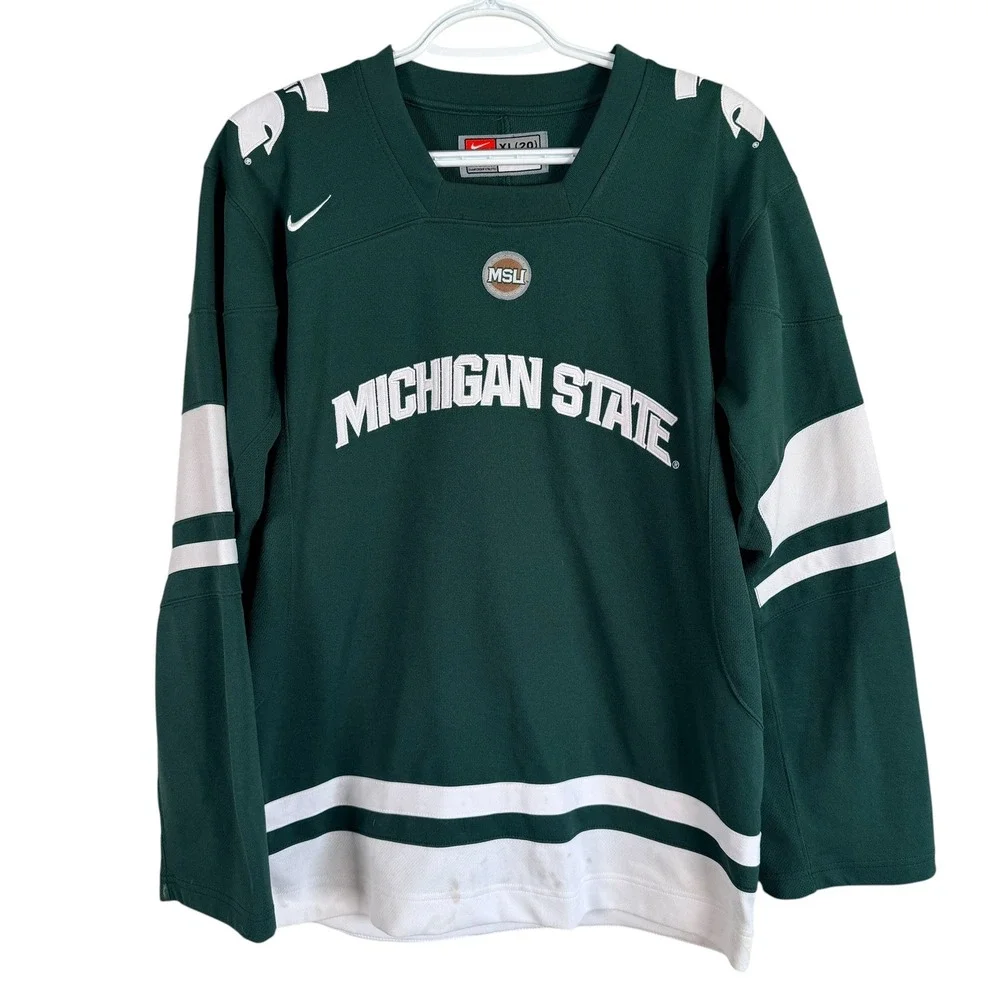 Nike Team Michigan State Spartans Hockey Jersey Youth XL (20) Green NCAA read